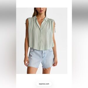 Express Light Green Striped Button-Down Shirt